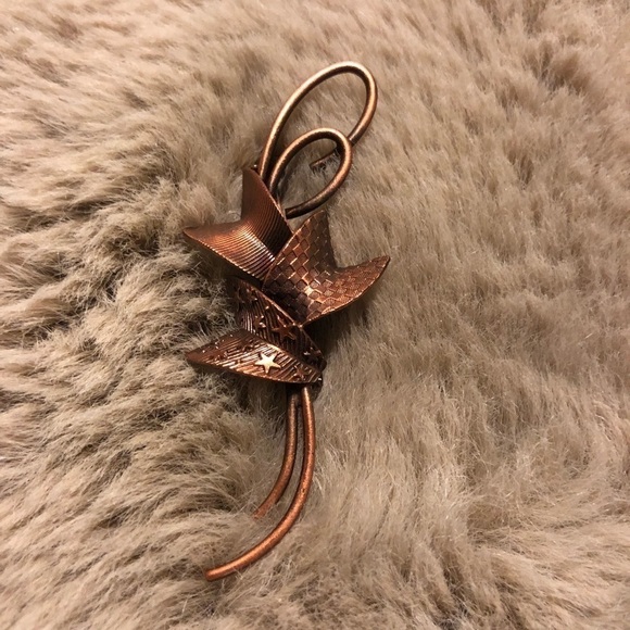 VTG TRIAD Marked Bronze Copper Metal Abstract Modernist Brooch Stars 2.75” - Picture 3 of 4